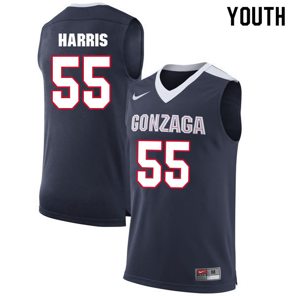Youth #55 Dominick Harris Gonzaga Bulldogs College Basketball Jerseys Sale-Navy - Click Image to Close